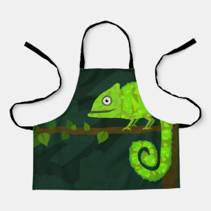 Cute Green Chameleon Illustration Tropical Reptile Apron