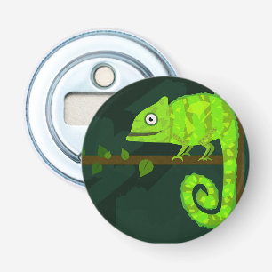 Cute Green Chameleon Illustration Tropical Reptile Bottle Opener
