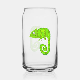 Cute Green Chameleon Illustration Tropical Reptile Can Glass