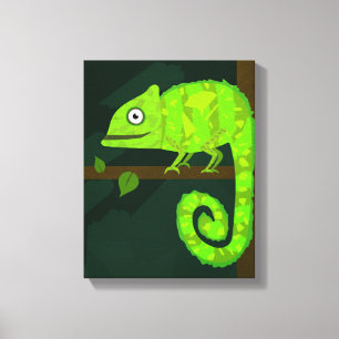 Cute Green Chameleon Illustration Tropical Reptile Canvas Print