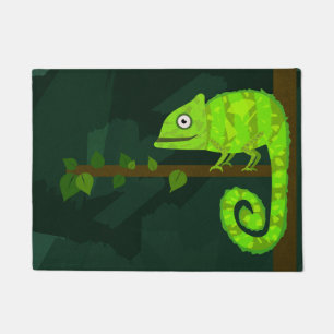 Cute Green Chameleon Illustration Tropical Reptile Doormat