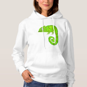 Cute Green Chameleon Illustration Tropical Reptile Hoodie