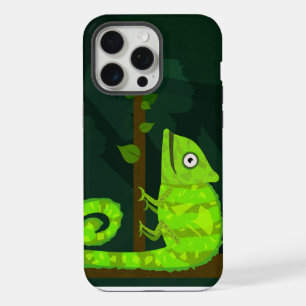 Cute Green Chameleon Illustration Tropical Reptile iPhone 15 Pro Max Case