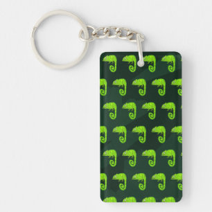 Cute Green Chameleon Illustration Tropical Reptile Key Ring