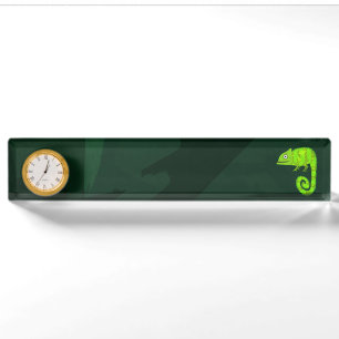 Cute Green Chameleon Illustration Tropical Reptile Nameplate