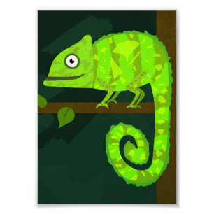 Cute Green Chameleon Illustration Tropical Reptile Photo Print