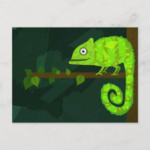 Cute Green Chameleon Illustration Tropical Reptile Postcard