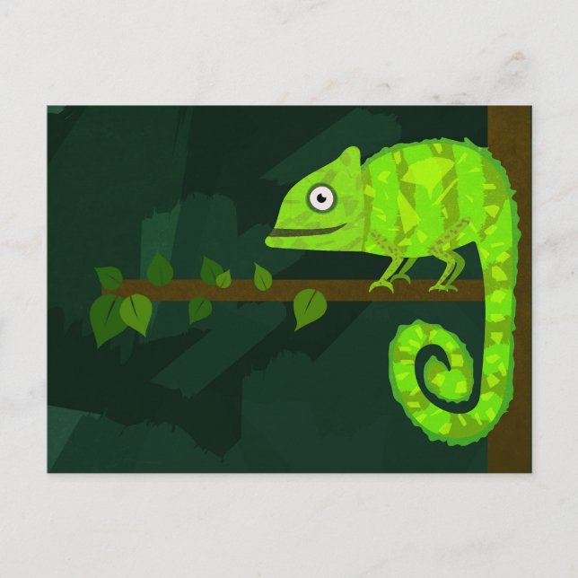 Cute Green Chameleon Illustration Tropical Reptile Postcard (Front)