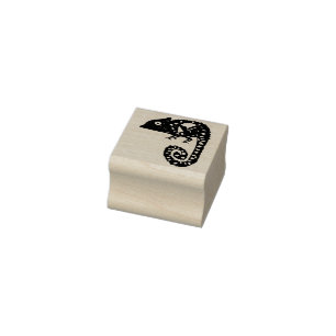 Cute Green Chameleon Illustration Tropical Reptile Rubber Stamp