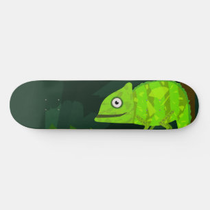 Cute Green Chameleon Illustration Tropical Reptile Skateboard