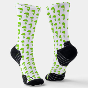 Cute Green Chameleon Illustration Tropical Reptile Socks