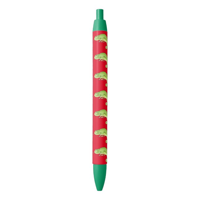 cute green chameleon pattern black ink pen (Front Vertical)