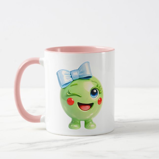 Cute Green Character Illustration Mug (Left)