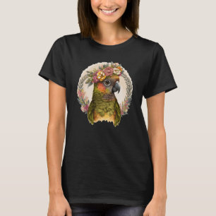 Cute Green Cheek Conure Parrot Bird Flower Crown P T-Shirt