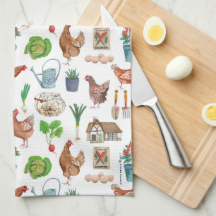 Cute green chicken farmers market garden rooster  tea towel