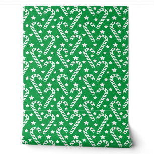 Cute Green Christmas Candy Cane Pattern Wallpaper
