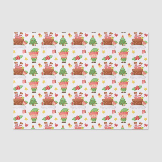 Cute Green Christmas Elf Tissue Paper (Front)