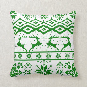 Cute Green Christmas Knitted Reindeer Cushion