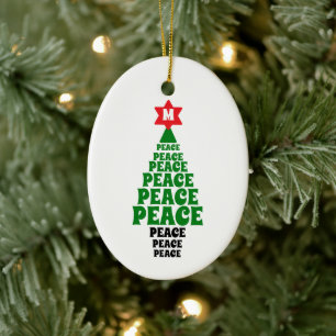 Cute Green Christmas Peace Tree Add Initial Ceramic Tree Decoration