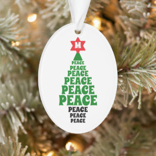 Cute Green Christmas Peace Tree Add Initial Ornament