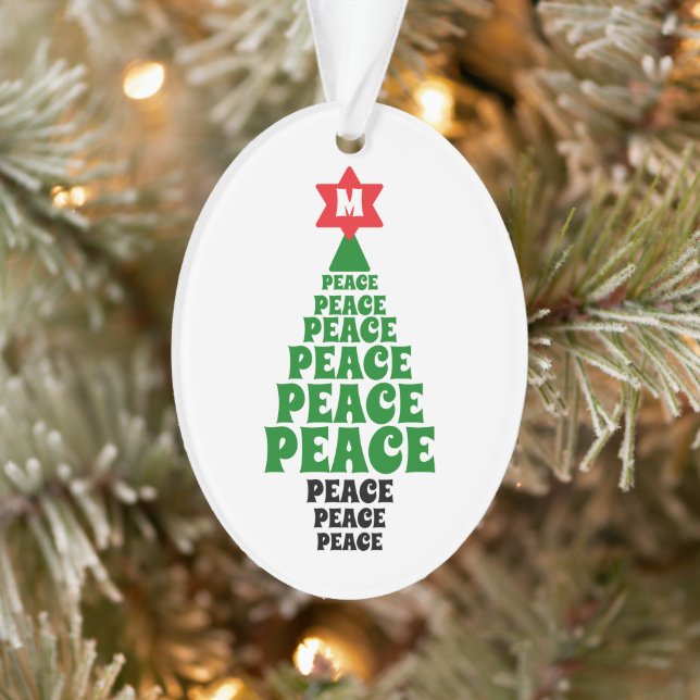 Cute Green Christmas Peace Tree Add Initial Ornament (Tree)