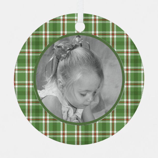Cute Green Christmas Plaid Holiday Photo Ornament  (Front)
