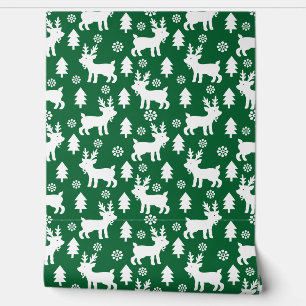 Cute Green Christmas Reindeer Pattern Kids Nursery Wallpaper