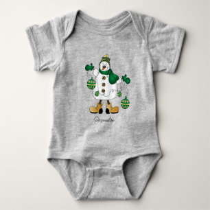 Cute Green Christmas Snowman Baby Bodysuit