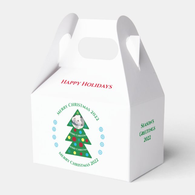 Cute Green Christmas Tree Celebration Dog Holiday Favour Box (Front Side)