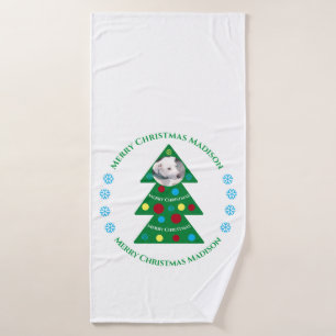 Cute Green Christmas Tree Celebration Holiday Bath Towel