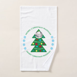 Cute Green Christmas Tree Celebration Holiday Hand Towel