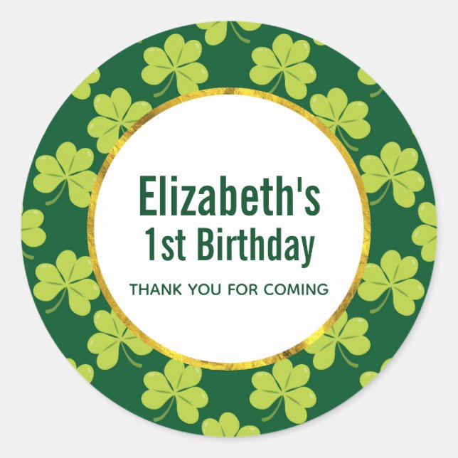Cute Green Clover Pattern Birthday Thank You Classic Round Sticker (Front)