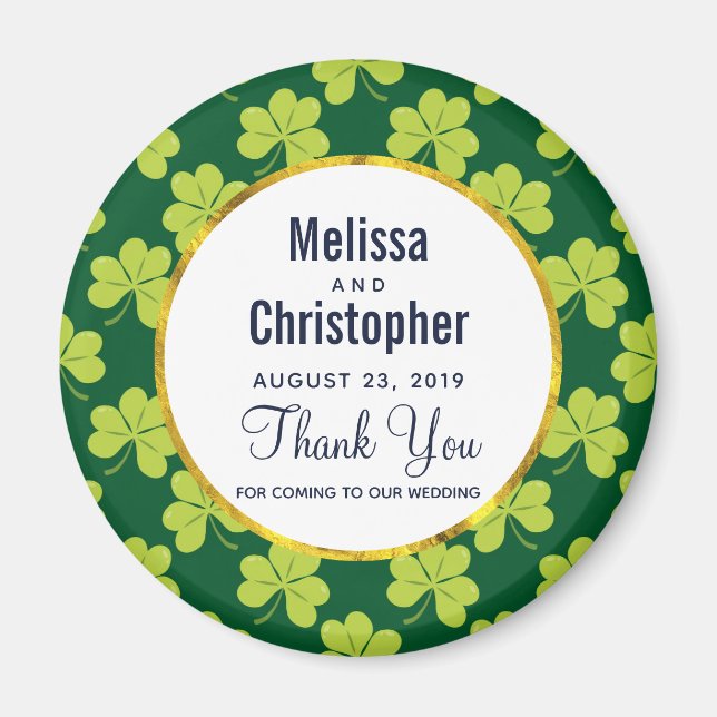 Cute Green Clover Pattern Wedding Magnet (Front)