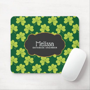 Cute Green Clover Pattern with a Fancy Frame Mouse Mat
