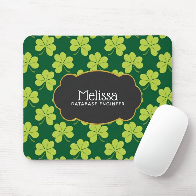 Cute Green Clover Pattern with a Fancy Frame Mouse Mat (With Mouse)