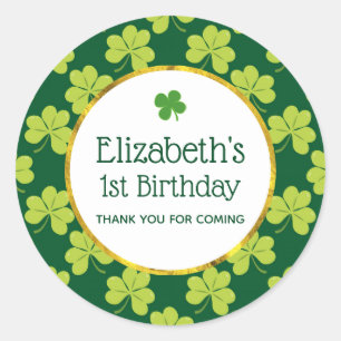 Cute Green Clover Shamrock Pattern Birthday Classic Round Sticker