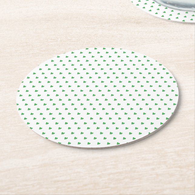 Cute Green Clover Shamrock pattern modern chic Round Paper Coaster (Angled)