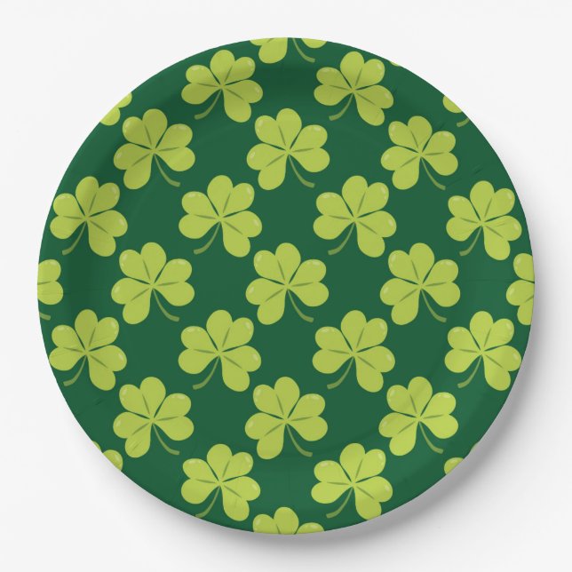 Cute Green Clover Shamrock Pattern Paper Plate (Front)