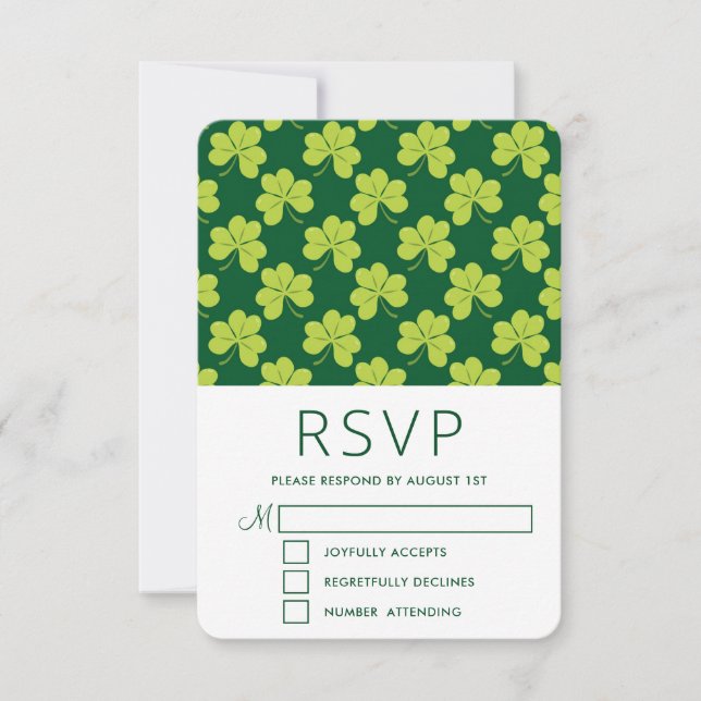 Cute Green Clover Shamrock Pattern RSVP Card (Front)