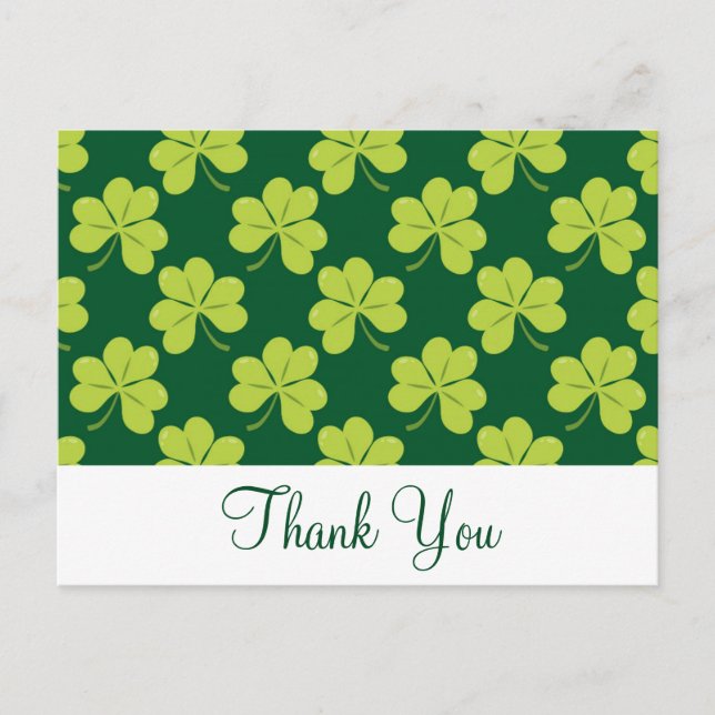 Cute Green Clover Shamrock Pattern Thank You Postcard (Front)
