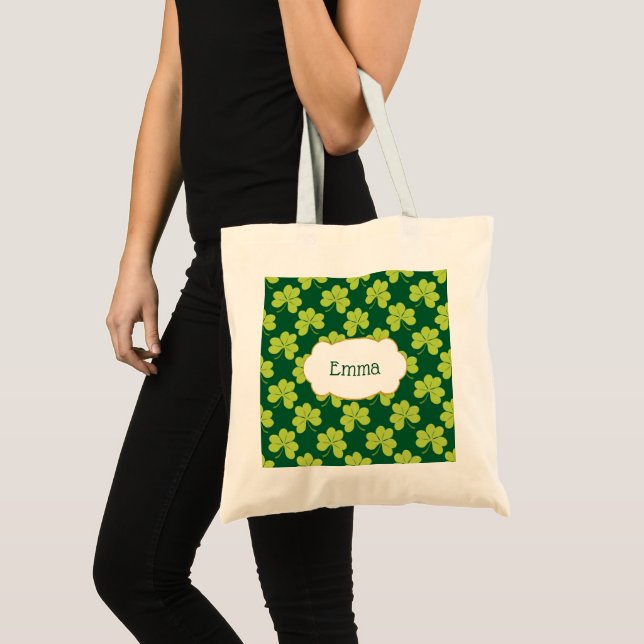 Cute Green Clover Shamrock Pattern Tote Bag (Front (Product))
