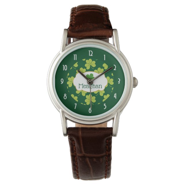 Cute Green Clover Shamrock Pattern Watch (Front)
