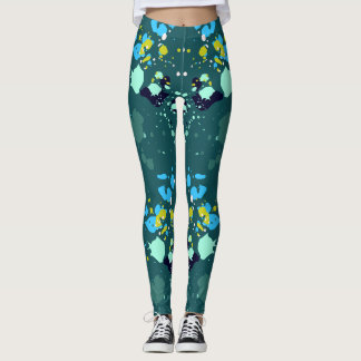 Cute Green Colourful Paint Splatter Pattern Leggings