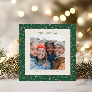 Cute Green Coquette Bow Festive Christmas Photo Holiday Card