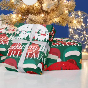 Cute green Cosy Christmas Hats Scarves & Socks Wrapping Paper