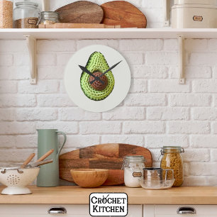 Cute Green Cottagecore Crochet Avocado Monogram Round Clock