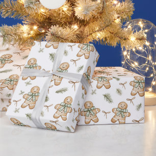 Cute Green Cream Gingerbread Cookies Christmas Wrapping Paper
