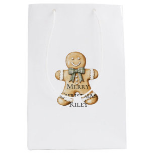 Cute Green Cream Gingerbread Cookies Medium Gift Bag