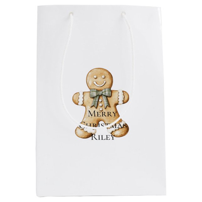 Cute Green Cream Gingerbread Cookies Medium Gift Bag (Front)