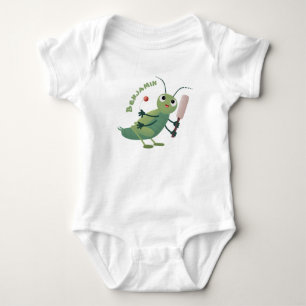 Cute green cricket insect cartoon illustration baby bodysuit